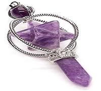 SEKDAQ Perline Argento Cristallo Quarzo Rotante Merkaba Simbolo Ciondolo Pendolo Scettro Guarigione Rabdomante (Ametiste Viola)