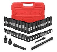 SEKETMAN Set di chiavi a bussola a percussione da 3/8", 49 pezzi, SAE/metrico, profondo/basso, (5/16"-3/4", 8-22 mm), 6 punti, acciaio CR-V, include barra di estensione, adattatore e giunto universale