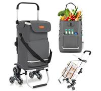 Sekey Carrello della Spesa Pieghevole con Funzione Saliscale, Carrello 3 in 1 con Borsa a Tracolla e 3 Ruote, Trolley Ideale per Anziani, Spesa e Campeggio - Grigio