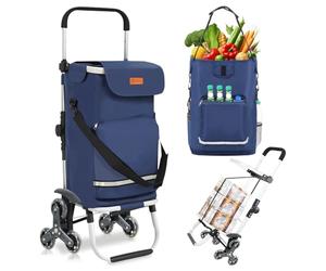 Sekey Carrello della Spesa Pieghevole con Funzione Saliscale, Carrello 3 in 1 con Borsa a Tracolla e 3 Ruote, Trolley e Carrello Ideale per Chi Vive in Città, la Spesa e il Campeggio - Blu