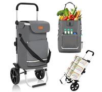 Sekey Carrello della Spesa Pieghevole con Scomparto Isotermico, Carrello 3 in 1 Robusto Grigio Ideale per la Spesa, il Campeggio, il Picnic e le Attività all’Aperto