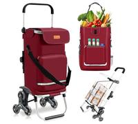 Sekey Carrello per la spesa XXL, per campeggio, scala, con 3 ruote, pieghevole, per escursioni e attività all'aperto, con scomparto termico e scomparto per bevande, manico regolabile in altezza, rosso