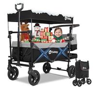 Sekey Carrello Pieghevole Passeggino con Tetto per 2 Bambini 100KG 110L, Carrello Pieghevole con Maniglia per Spingere, Ruote Ammortizzate in PU e Freni SS5050, Grigio con Nero