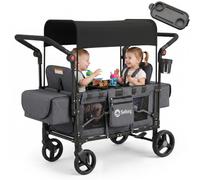 Sekey Carrello pieghevole per bambini, modalità gemelli, con tendina da sole per 2 bambini, maniglia a spinta duo, passeggino doppio con 2 sistemi di imbracatura a 5 punti integrati, Luxer 6060, Nero