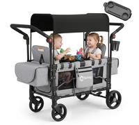 Sekey Carrello pieghevole per bambini, modalità gemelli, con tendina da sole per 2 bambini, maniglia a spinta duo, passeggino doppio con 2 sistemi di imbracatura a 5 punti, Luxer 6060, Grigio
