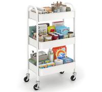Sekey Carrello Portaoggetti, Carrello Cucina con 3 Piani, Metallo, Ruote in Gomma 360° con Freno, Antiruggine, con Maniglia, per Cucina, Bagno, Ufficio, Sala, Camera da Letto, Bianco