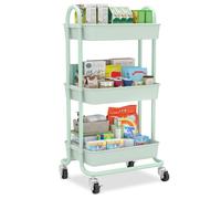 Sekey Carrello Portaoggetti, Carrello Cucina con 3 Piani, Ruote in Gomma 360° con Freno, Laccato Lucido e Antiruggine, Maniglia Curva, per Cucina, Bagno, Ufficio, Sala, Camera da Letto, Verde Menta