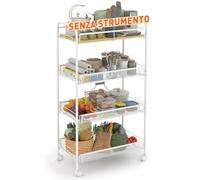 Sekey Carrello Portaoggetti, Carrello Cucina con 4 Piani, Pannello MDF Superiore, in Metallo, Ruote 360°, Maniglia, per Piccoli Spazi, Cucina, Bagno, Sala, Ufficio, Bianco