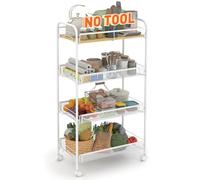Sekey Carrello Portaoggetti, Carrello Cucina con 4 Piani, Pannello MDF Superiore, in Metallo, Ruote 360°, Maniglia, per Piccoli Spazi, Cucina, Bagno, Sala, Ufficio, Bianco