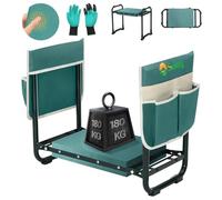 Sekey Panca regolabile in altezza per giardinaggio, portata 180 kg, sgabello da giardino pieghevole con tasche per attrezzi, ginocchia comfort giardino, verde