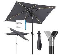 Sekey Parasole in Alluminio Solare con LED 210x140 cm per Balcone & Giardino - UV50+ Rettangolare, Pannello Solare 50W & Sistema a Manovella (GRS Riciclato)