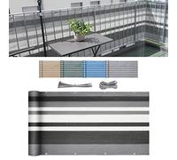 Sekey Recinzione Copertura per Balcone Giardino Protezione della Privacy Schermo in HDPE Permeabile, Leggermente Trasparente, per Estate ed Inverno, con Fascette e funi (0.75×3m, Strisce Grigie)