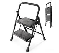 Sekey Scaletta 2 Gradini Pieghevole, Acciaio Leggero, Gradini in Plastico Antiscivoli, Salvaspazio per Casa e Cucina, TÜV & SGS, EN 131-2 & 14183, Portata 150 Kg, Nero