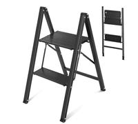 Sekey Scaletta Pieghevole 2 Gradini, Scala con Struttura in Acciaio e Gradini in Alluminio, Antiscivola, Leggera per Casa e Cucina, TÜV & SGS EN131 EN14183, Portante Fino a 150 Kg, Nero