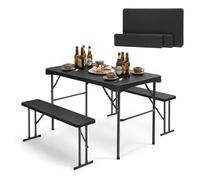 Sekey Set di tavolo da pranzo pieghevole in plastica, 113 x 61 cm, con 2 panche per 4 persone, per interni ed esterni, set da tavolo da birra da giardino (nero)