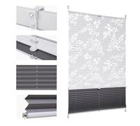 Sekey Tenda plissettata doppia tenda Day+Night oscurante senza fori, protezione dalla luce Klemmfix, traslucida con motivo bruciatore, 40 x 130 cm, stampa e grigio
