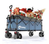 Sekey XXXL Carrello Spiaggia Ruote Grandi 300L 200KG, Carrello Pieghevole con Ruote Extra Larghe 17x10 cm a Tutti i Terreni, Brevettato Pieghevole da QUATTRO Direzioni SE4013, Grigio con Blu