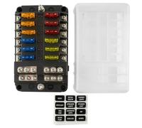 SeKi 12 portafusibili per auto con indicatore LED, con 12 fusibili piatti 3 x 5 A, 3 x 10 A, 3 x 15 A, 3 x 20 A; scatola dei fusibili per autocarri e autocarri