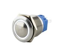 SeKi Interruttore a pressione in acciaio inox, Ø 16 mm, a forma di testa curva, anello a LED illuminato, con occhielli per saldatura, connettore piatto 0,5 x 2,8 mm