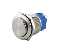 SeKi Interruttore a pressione in acciaio inox, Ø 16 mm, forma della testa in attesa con occhielli saldati/spina piatta 0,5 x 2,8