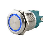 SeKi Interruttore a pressione in acciaio inox, diametro 22 mm, forma piatta a testa piatta, anello LED illuminato in colore blu, attacco a vite