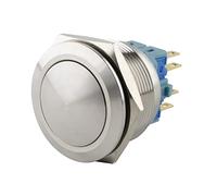 SeKi Pulsante a pressione in acciaio inox, Ø 25 mm, a forma di testa curva, occhielli per saldatura, connettore piatto 0,5 x 2,8, pulsante campanello