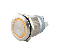 SeKi Pulsante a pressione in acciaio inox, diametro 16 mm, a forma di testa piatta, anello a LED illuminato, con attacco a vite, colore: giallo