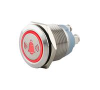 SeKi Pulsante a pressione in acciaio inox, diametro 19 mm, a forma di testa piatta, con campane illuminate, simbolo in rosso