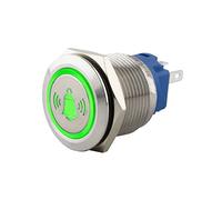 SeKi Pulsante a pressione in acciaio inox, diametro 19 mm, forma piatta a forma di testa piatta con campane illuminate colorate, con occhielli per saldatura, connettore piatto 0,5 x 2,8 connettore;