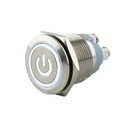 SeKi Pulsante a pressione in acciaio inox, diametro 19 mm, forma piatta a testa piatta, simbolo illuminato, colore bianco, attacco a vite, pulsante campanello