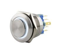 SeKi Pulsante a pressione in acciaio inox, diametro 22 mm, a forma di testa sporgente, anello a LED illuminato, con occhielli di saldatura, connettore piatto 0,5 x 2,8, pulsante campanello
