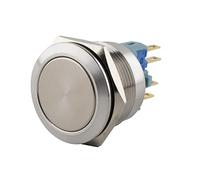 SeKi Pulsante a pressione in acciaio inox, diametro 22 mm, a forma piatta, con occhielli per saldatura, connettore piatto 0,5 x 2,8, pulsante campanello