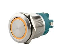 SeKi Pulsante a pressione in acciaio inox, diametro 22 mm, forma piatta a testa piatta, anello a LED illuminato, con attacco a vite, colore: giallo