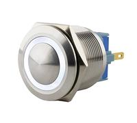 SeKi Pulsante a pressione in acciaio inox, diametro 25 mm, a forma di testa curva, anello a LED illuminato, con occhielli di saldatura, connettore piatto 0,5 x 2,8 mm, pulsante campanello