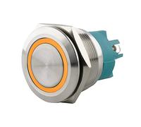 SeKi Pulsante a pressione in acciaio inox, diametro 25 mm, forma della testa piatta, anello LED illuminato colorato, connettore a vite, pulsante campanello