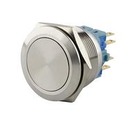 SeKi Pulsante a pressione in acciaio inox, diametro 25 mm, forma piatta, occhielli per saldatura, connettore piatto 0,5 x 2,8, pulsante campanello