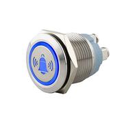 SeKi Pulsante in acciaio inox Ø 19 mm a forma di testa piatta colorata campana illuminata simbolo in blu attacco a vite; pulsante campanello