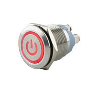 SeKi Pulsante in acciaio inox, diametro 19 mm, forma piatta, con simbolo di potenza illuminato, colore rosso, attacco a vite; pulsante campanello