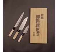 Seki Tsubazou Set di 3 coltelli da cucina Sashimi Santoku Small deba Made in ...