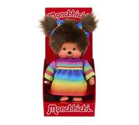 Sekiguchi 204090 - Monchhichi Originale con Vestito Arcobaleno, Peluche Alto Circa 20 cm in Peluche Marrone