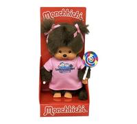 Sekiguchi 205257 - Originale Monchhichi Ragazza con Vestito Rosa e Lollipop Colorato, ca. 20 cm Peluche Marrone