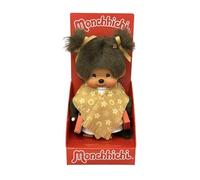 Sekiguchi 205264 - Ragazza Monchhichi Originale con Borse della Spesa e Sciarpa con monogramma, Peluche Alto Circa 20 cm in Peluche Marrone