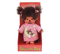 Sekiguchi- Original Monchhichi Mädchen 223732-Originale Ragazza, Peluche, Camicia da Notte Rosa, Elementi Glow in The Dark e codini con Fiocchi, Alta Circa 20 cm, Singolo, Colore Marrone, 0, 223732