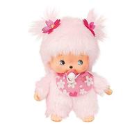 Sekiguchi Monchhichi 242443-Originale Bebichhichi Ragazza Fiore di ciliegio, in Peluche, Bavaglino e codini con Fiori, Circa 15 cm, Colore Rosa, 16 cm, 242443