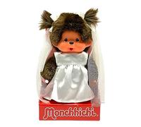 Sekiguchi 244065-Originale Ragazza Monchhichi, Figura Abito da Sposa e Fiocchi, Alta Circa 20 cm in Peluche Marrone, 244065