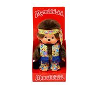Sekiguchi 252886-Monchhichi Originale Flower Power in Arancione, Giallo e Blu, Alto Circa 20 cm in Peluche Marrone, Multicolore, One Size, 252886