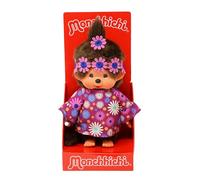 Sekiguchi 252893-Original Monchhichi Flower Power Girl in Viola e Blu, Alto Circa 20 cm in Peluche Marrone, Multicolore, One Size, 252893