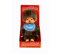 Sekiguchi 255040 - Originale Bambino Monchhichi, in Peluche Marrone, con Bavaglino Blu, Circa 20 cm