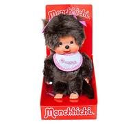 Sekiguchi- Monchhichi Classic Girl Pink Aliquantum International 255550-Originale Bambina, Peluche Marrone, con Bavaglino codini con Fiocchi, Circa 20 cm, Singolo, Colore Rosa, 8 Inches, 255550