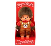 Sekiguchi- Monchhichi 203864-Monchhichi Originale Bambino con Salopette e Motivo Shiba Inu, Circa 20 cm in Peluche Marrone, Multicolore, One Size, 203864